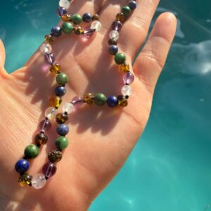 Collar ámbar Cognac , Amatista y Cuarzo Rosa 45cm