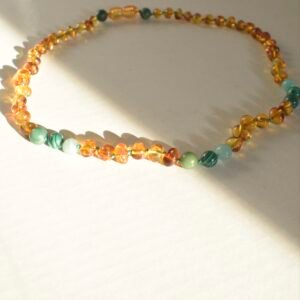 Collar ambar Cognac Claro, Malaquita, Amazonita y Jade Africano.
